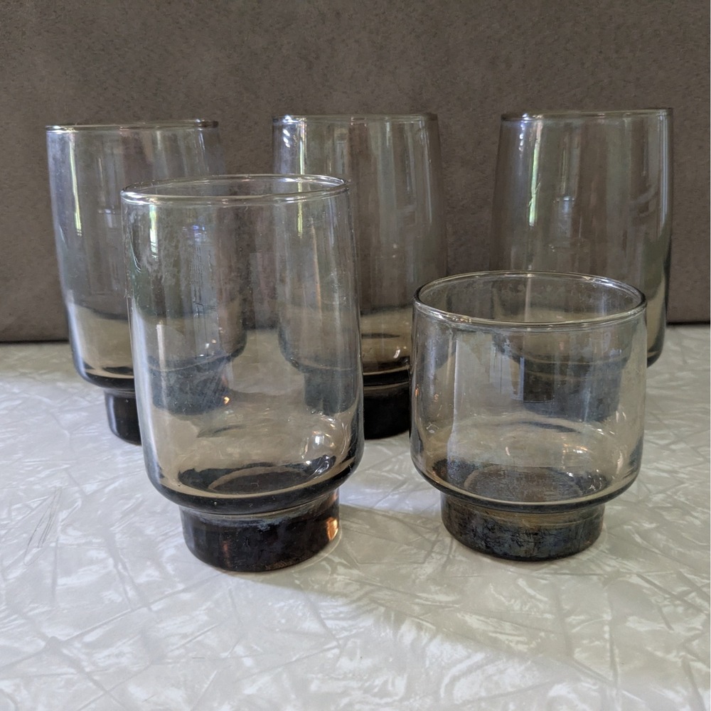 Vintage Libbey Tawny Accent Drinking Tumblers Glasses‎ Smoke Brown Retro 70s 5pc
